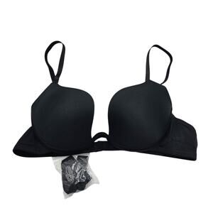Womens Sz 36B Plunge Padded Push Up Bra Black NEW